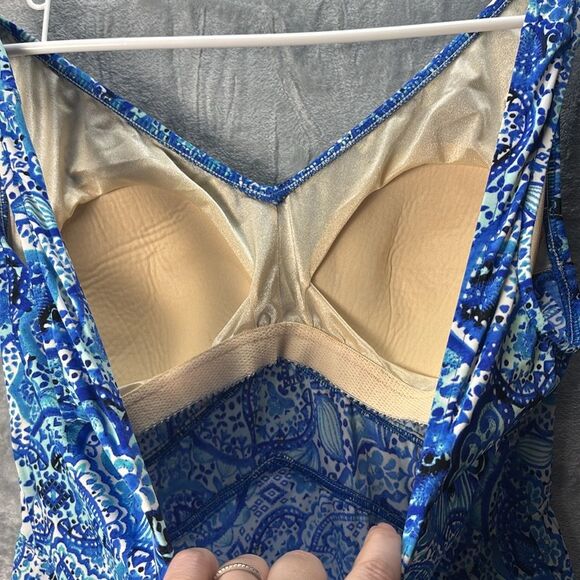 Blue Patterned Women's One Piece Swimsuit - Picture 9 of 11